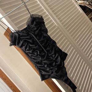 Vibe Sportswear Bodysuit Thong Ruched Spaghetti Straps Black Womens Size XS